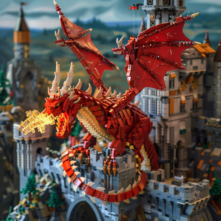 panthea red lego dragon breathing fire on top of a lego castle a5f77118 4783 4013 8e3a 93f5f6724601